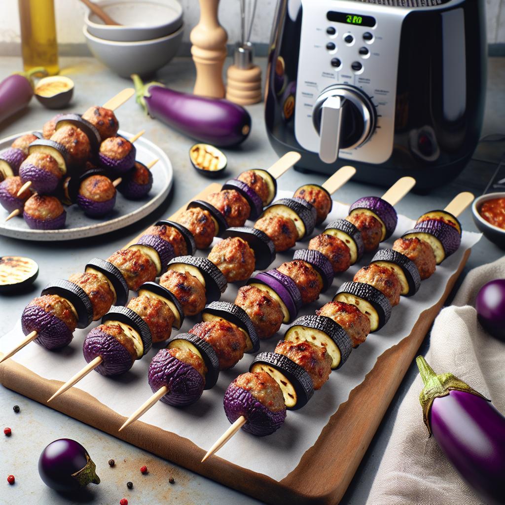 Aubergine Meatball Skewers