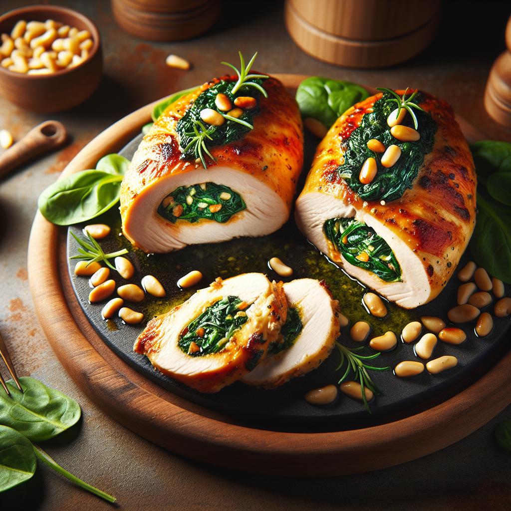 Pine Nut and Spinach Stuffed Chicken Breasts