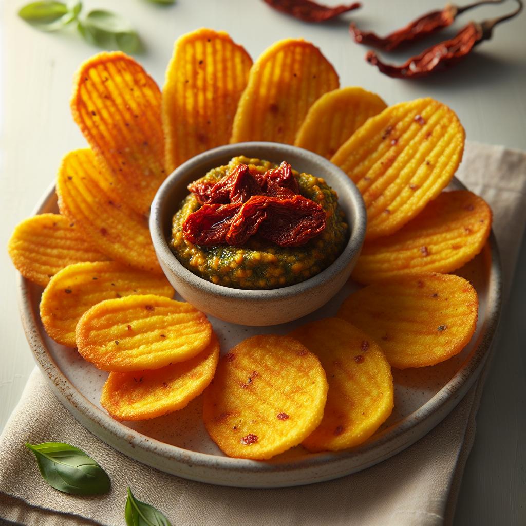Crispy Polenta Chips with Sun-Dried Tomato Pesto