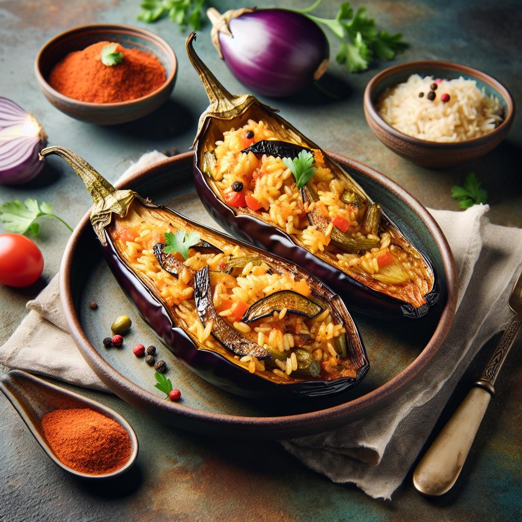 Air Fryer Stuffed Aubergine Boats