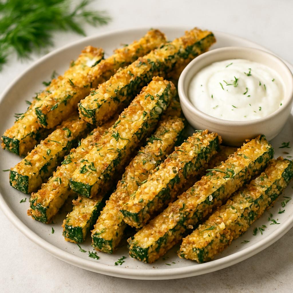 Crispy Dill Parmesan Zucchini Fries