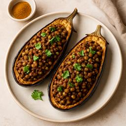 Spiced Lentil Stuffed Aubergine